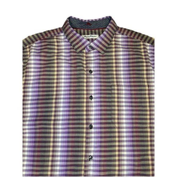 TOMMY BAHAMA Long Sleeve Button-Up Shirt Purple Check Plaid Silk Blend Preppy XL - Picture 8 of 10